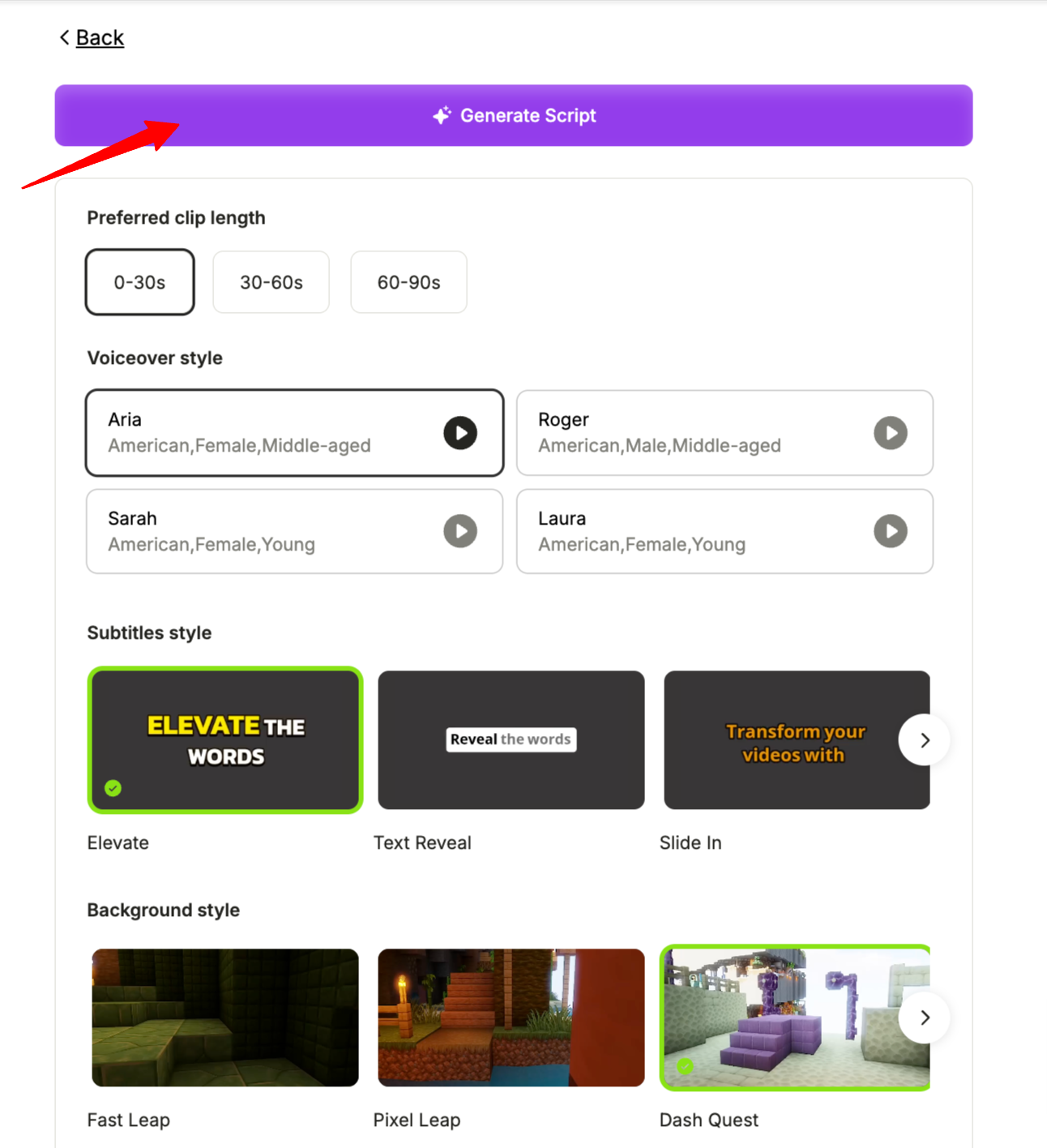 Click on Generate Script