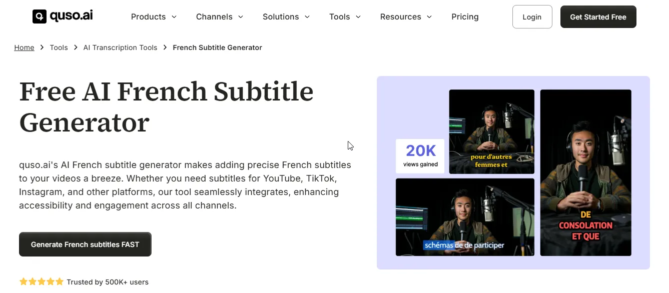 quso.ai french subtitle generator