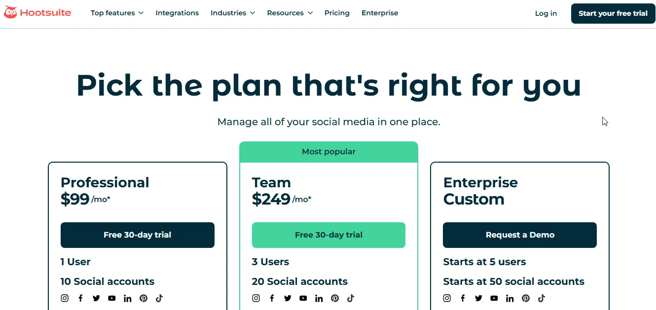 hootsuite pricing