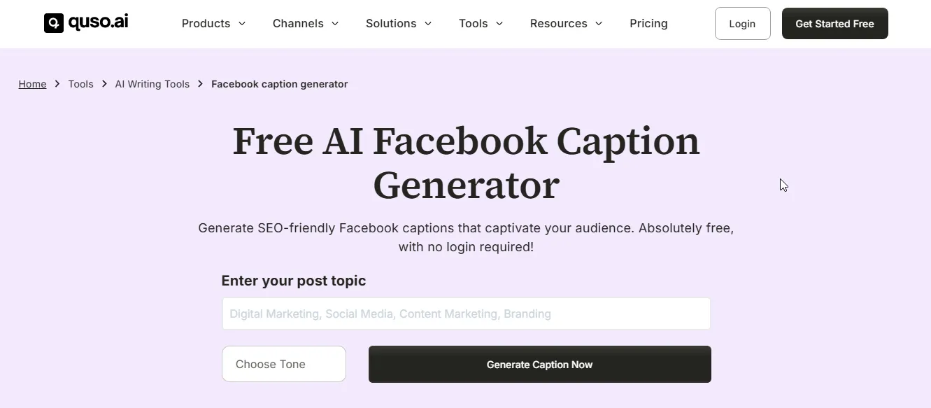 quso.ai facebook caption generator