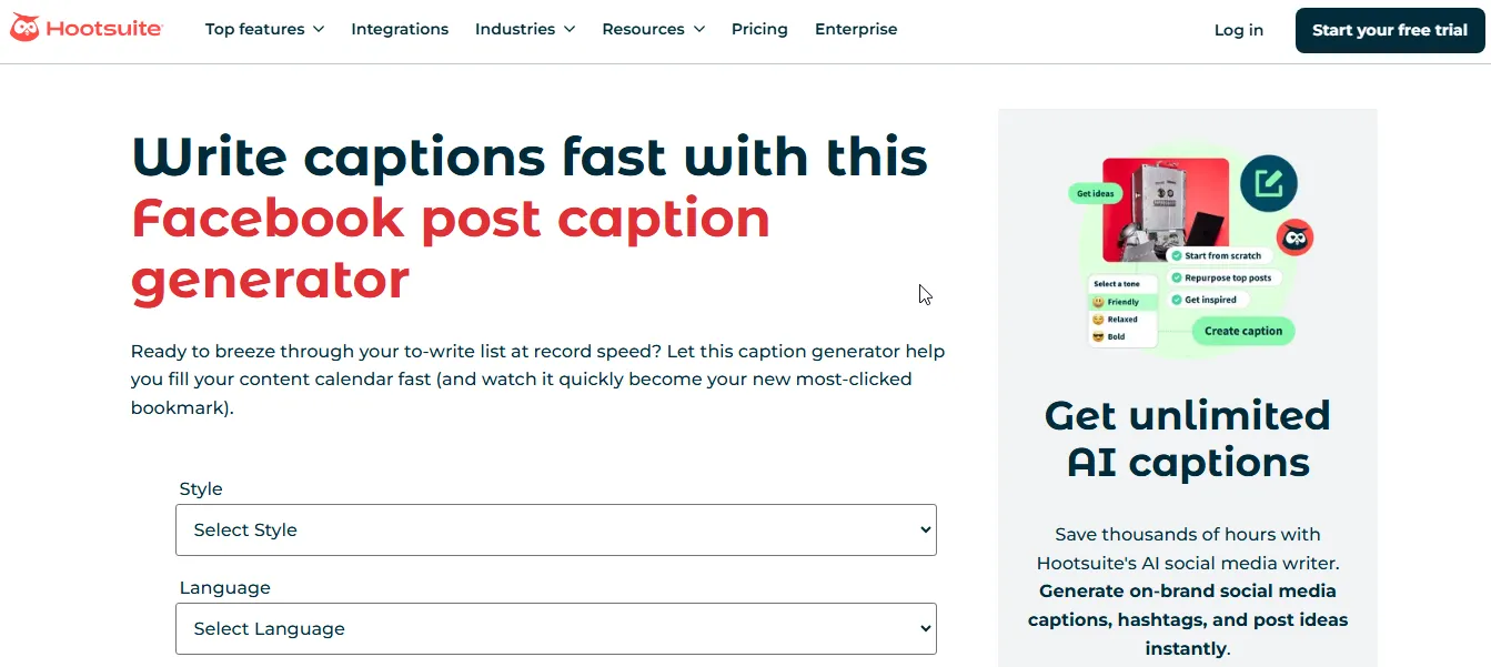 hootsuite facebook caption generator