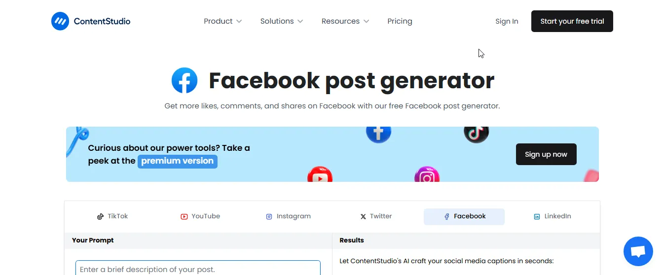 contentstudio facebook caption generator