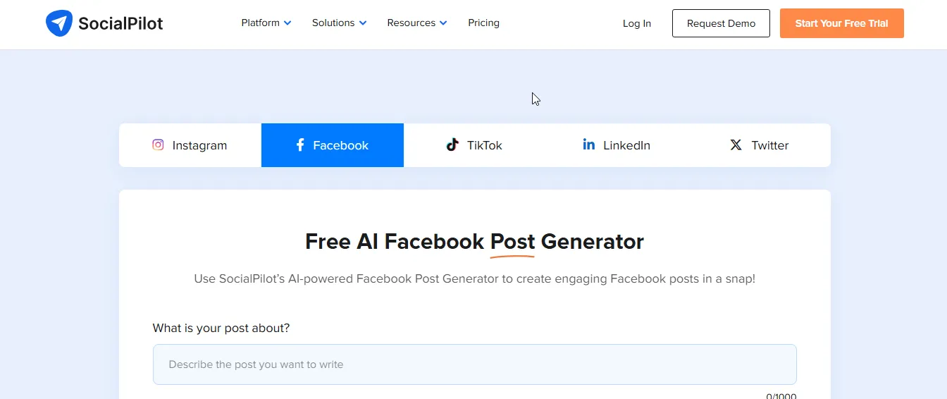 socialpilot facebook caption generator