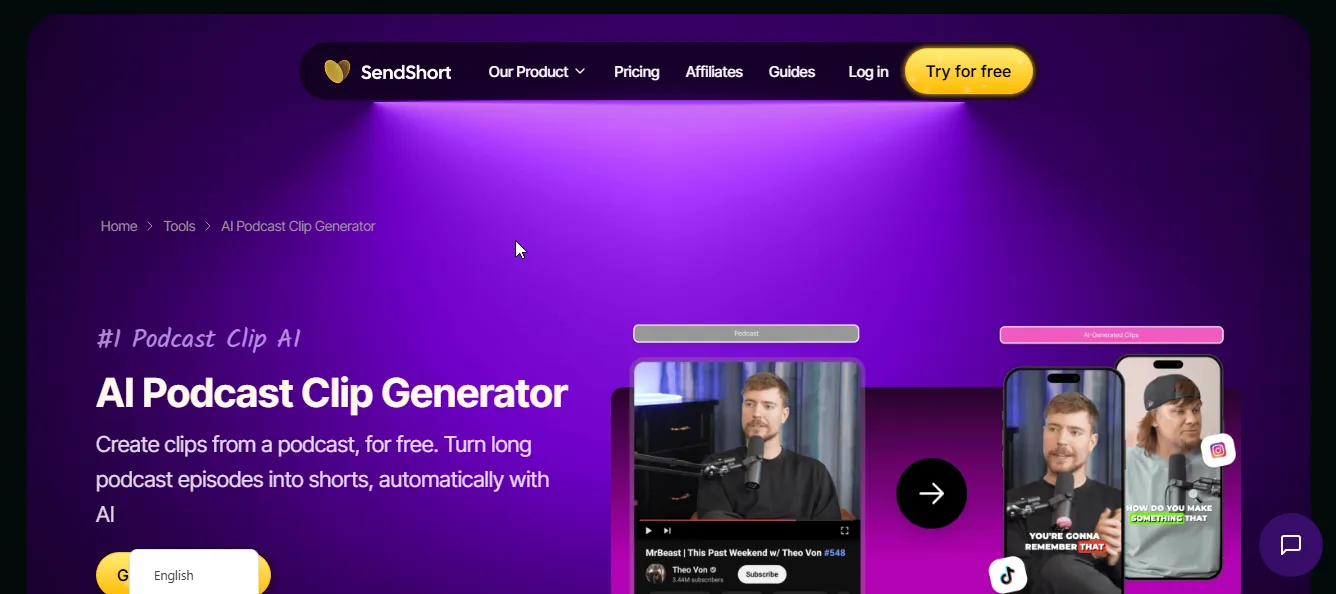 sendshort ai podcast clip generator