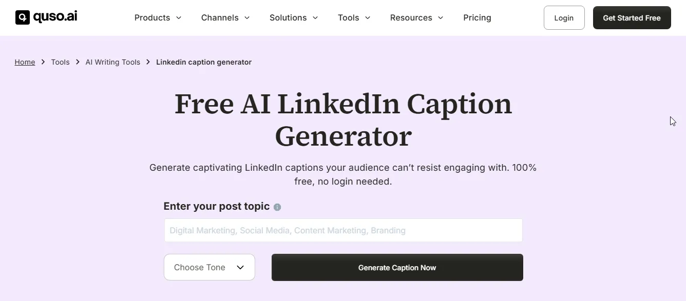 quso.ai ai linkedin caption generator