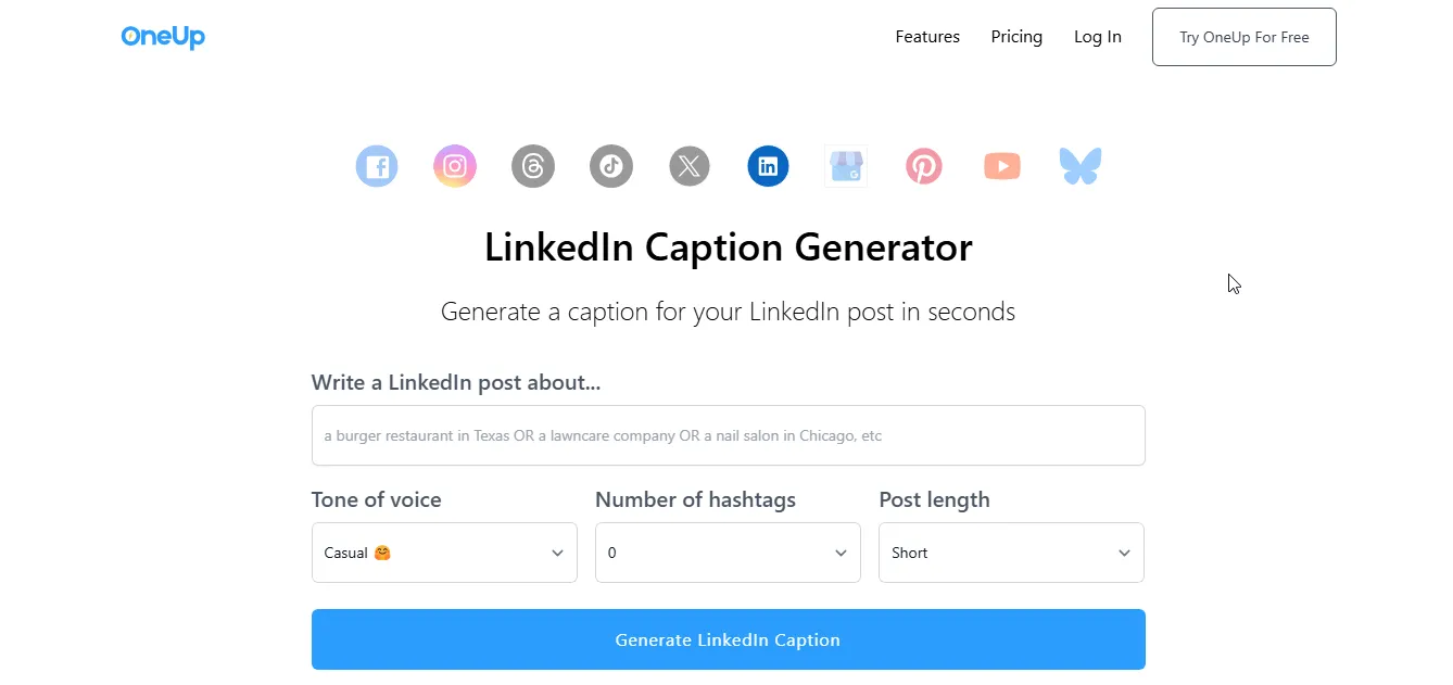 oneup ai linkedin caption generator
