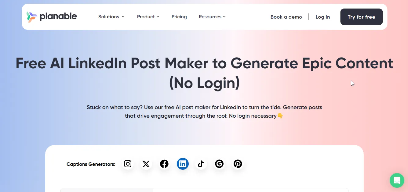 planable ai linkedin caption generator