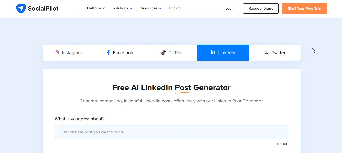 socialpilot ai linkedin caption generator