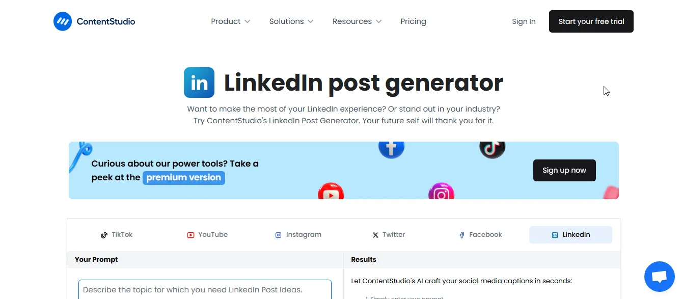 contentstudio ai linkedin caption generator