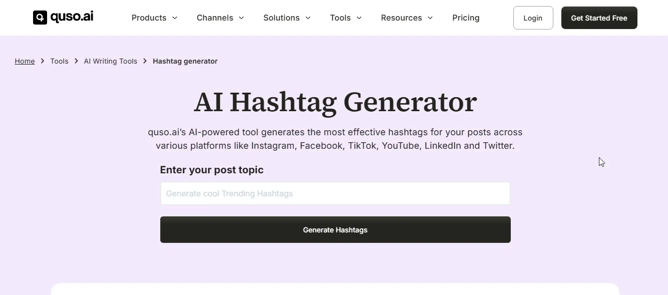 quso.ai ai hashtag generator