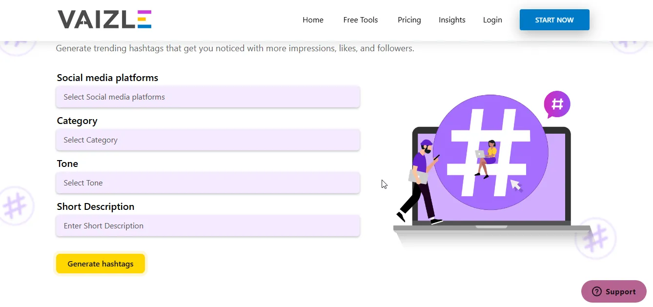 vaizle ai hashtag generator