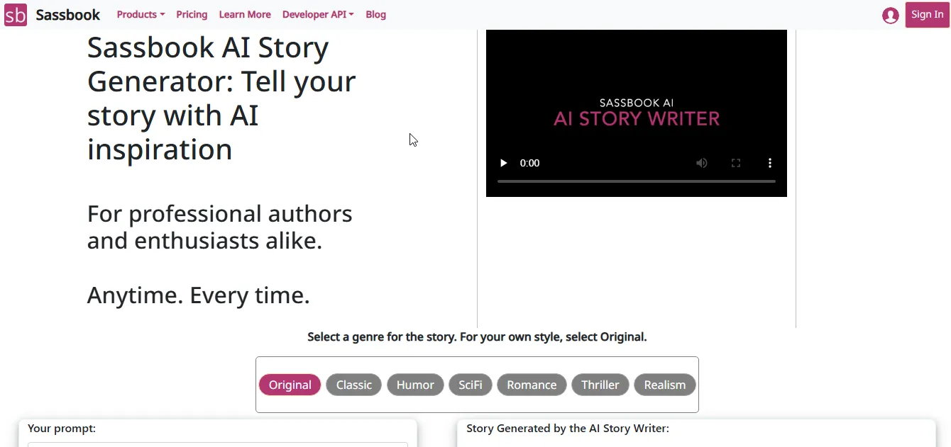 sassbook ai story generators