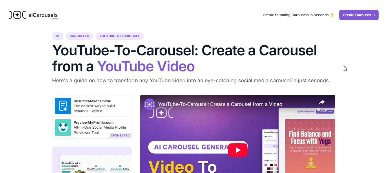 aicarousels video to carousel tool