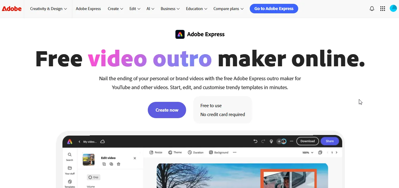 adobe express video outro maker