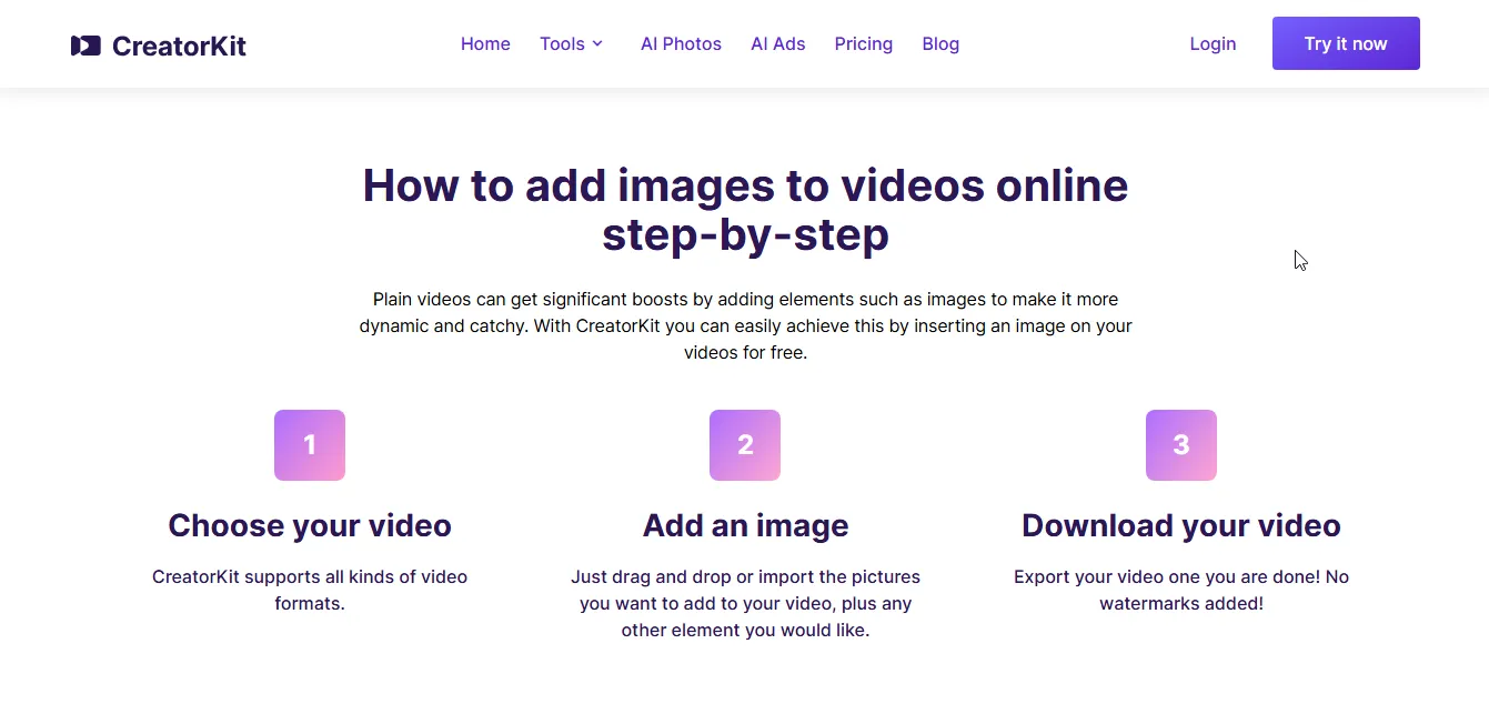 creatorkit add images to video