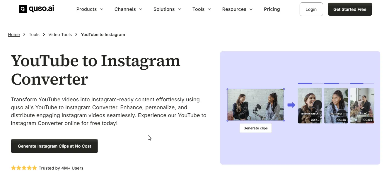 quso.ai youtube to instagram reel converter