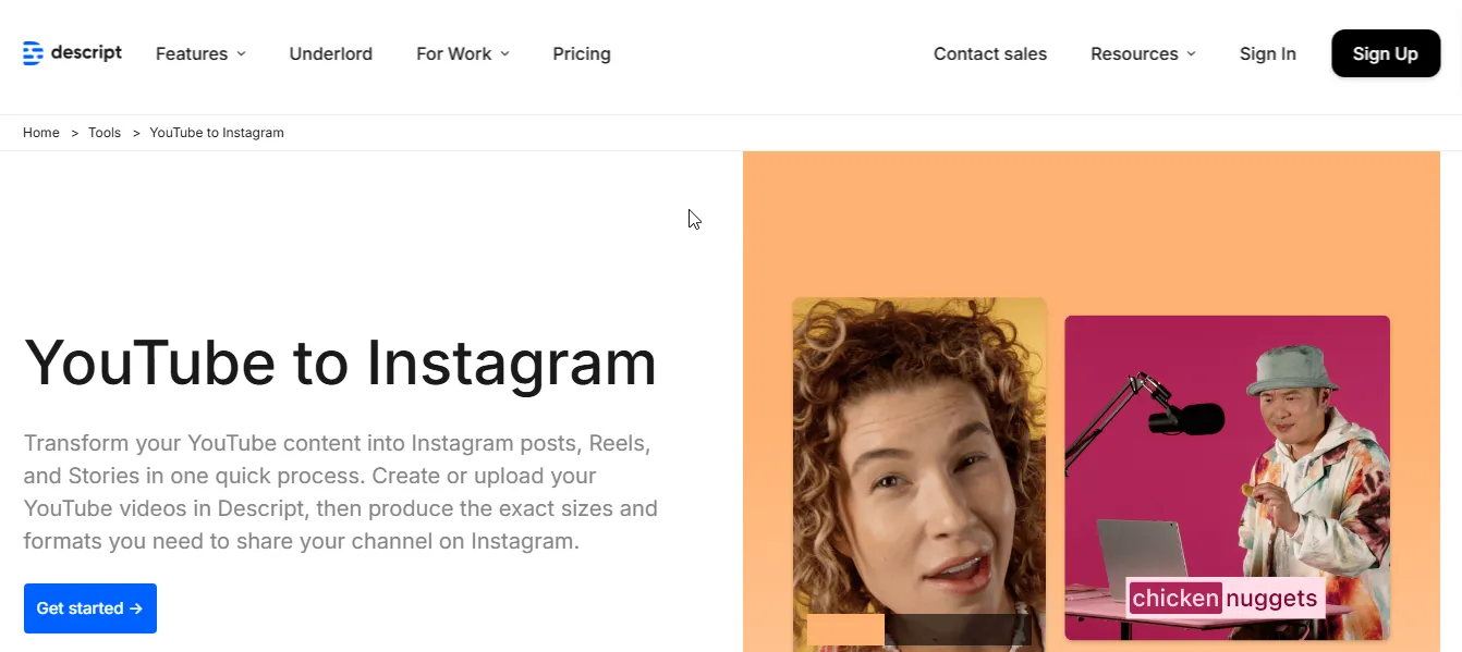 descript youtube to instagram reel converter