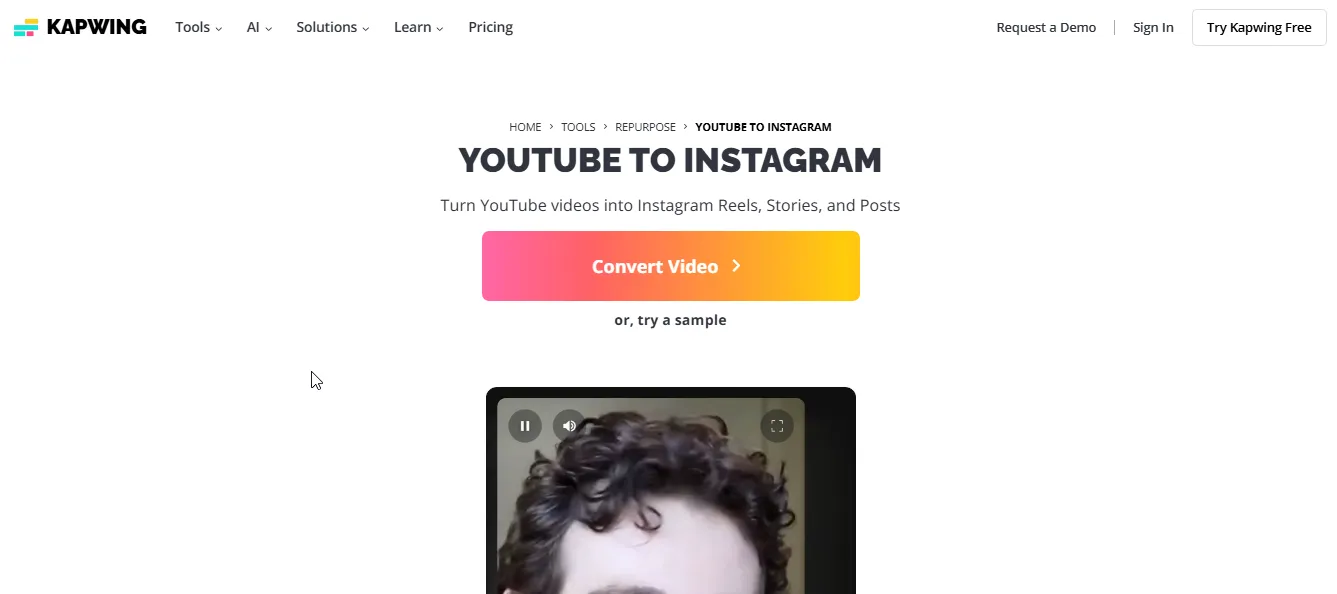 kapwing youtube to instagram reel converter
