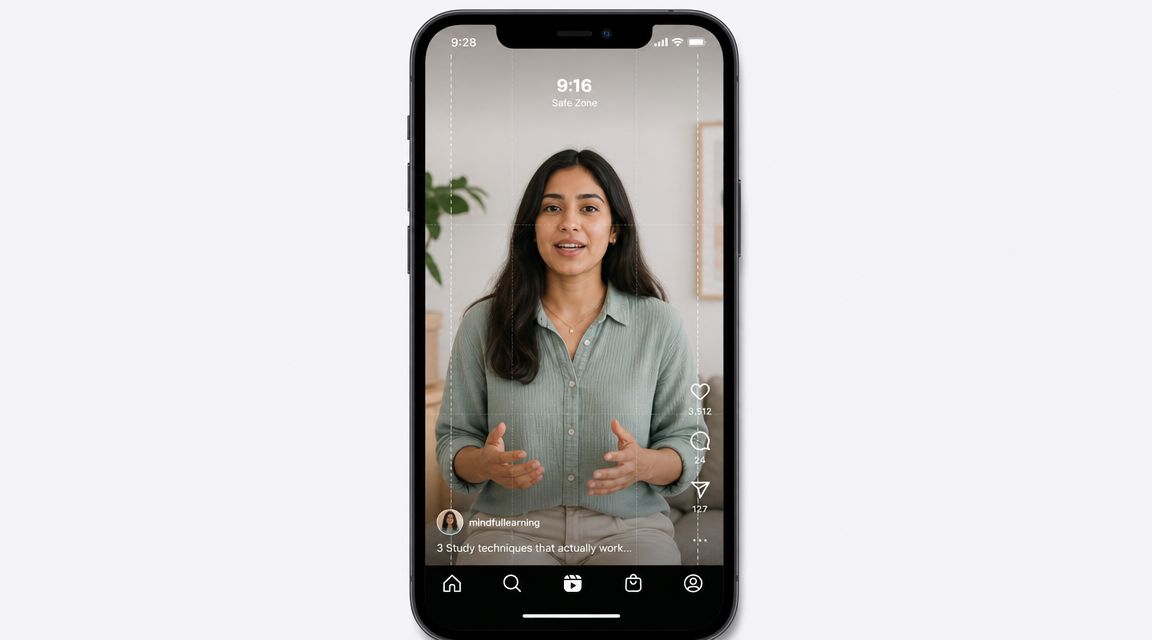 A smartphone screen displaying an Instagram Reels video of a woman explaining study techniques to the camera.