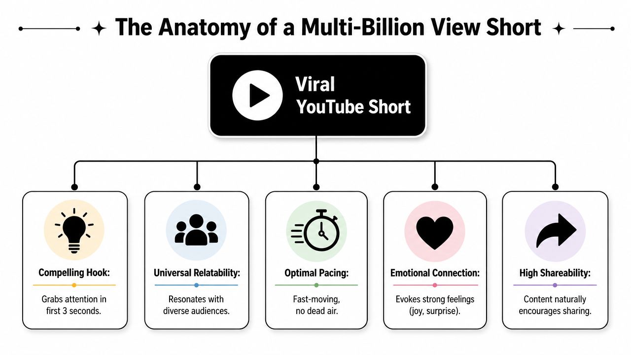 A diagram outlining the five key elements that contribute to creating a viral YouTube Short video.