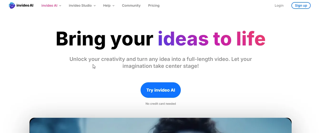 invideo ai homepage